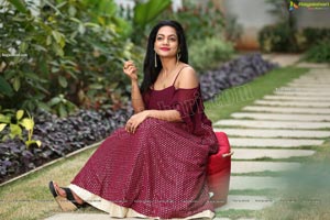 Sailaja in Burgundy Spaghetti Strap Cami Top and Skirt