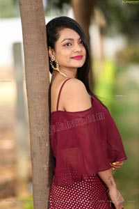 Sailaja in Burgundy Spaghetti Strap Cami Top and Skirt