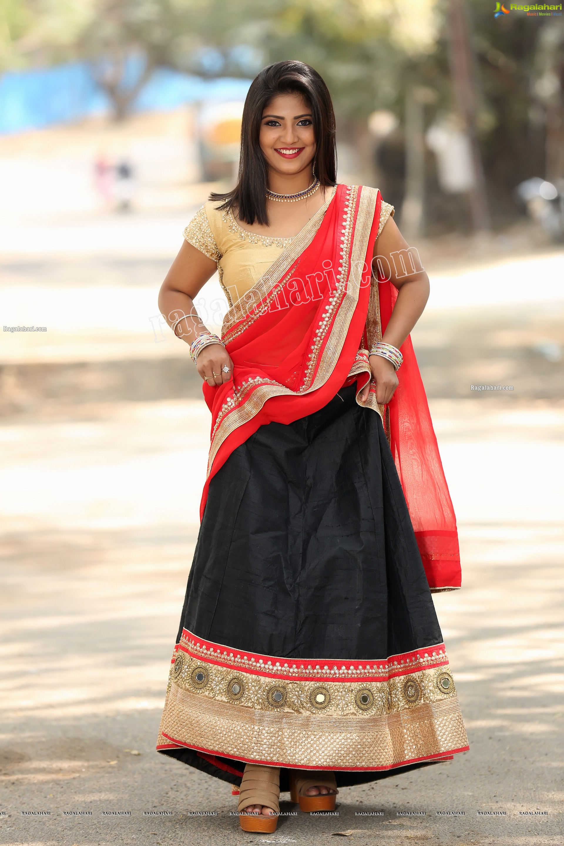 Shabeena Shaik in Black and Red Half Saree, Exclusive Photo Shoot