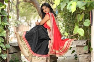 Shabeena Shaik in Black and Red Half Saree