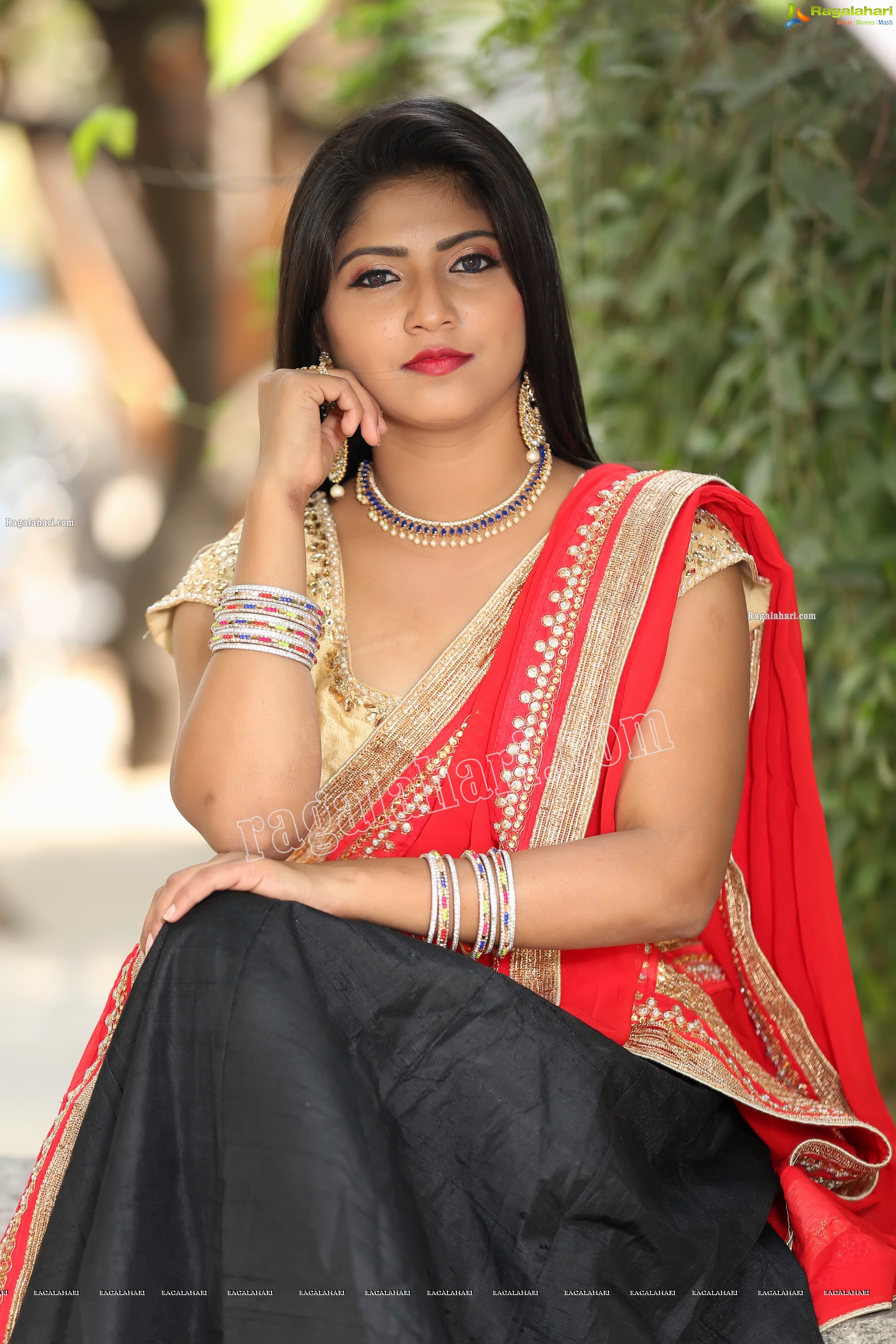 Shabeena Shaik in Black and Red Half Saree, Exclusive Photo Shoot