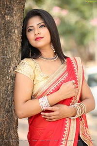 Shabeena Shaik in Black and Red Half Saree