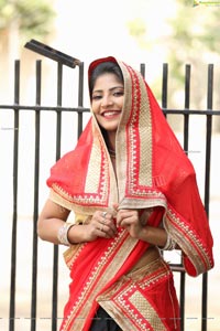 Shabeena Shaik in Black and Red Half Saree