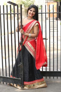 Shabeena Shaik in Black and Red Half Saree