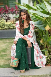 Shraavya Reddy in Bottle Green Pleated Jumpsuit