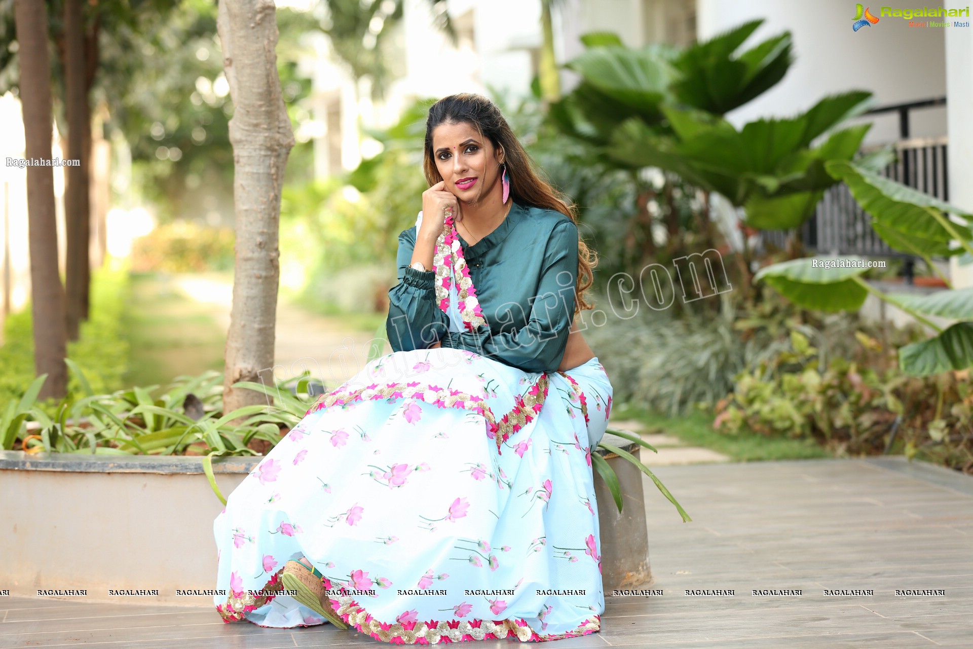 Shraavya Reddy in Mint Green Saree With Teal Blue Blouse, Exclusive Photo Shoot