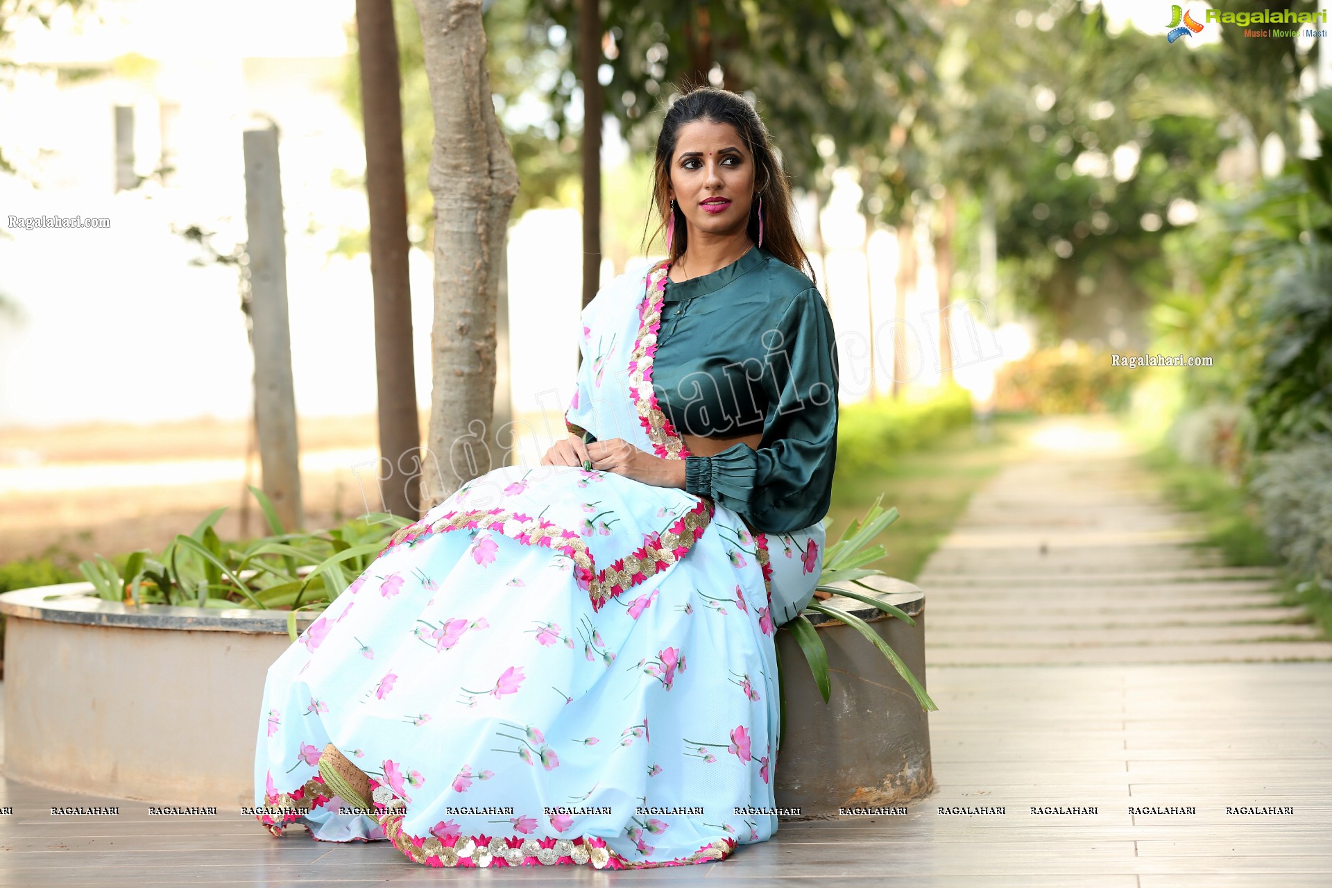 Shraavya Reddy in Mint Green Saree With Teal Blue Blouse, Exclusive Photo Shoot