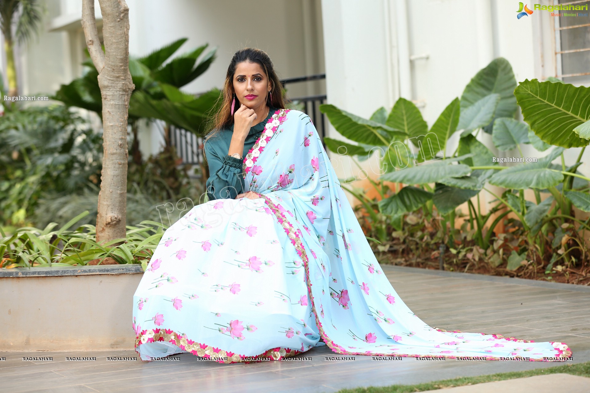 Shraavya Reddy in Mint Green Saree With Teal Blue Blouse, Exclusive Photo Shoot