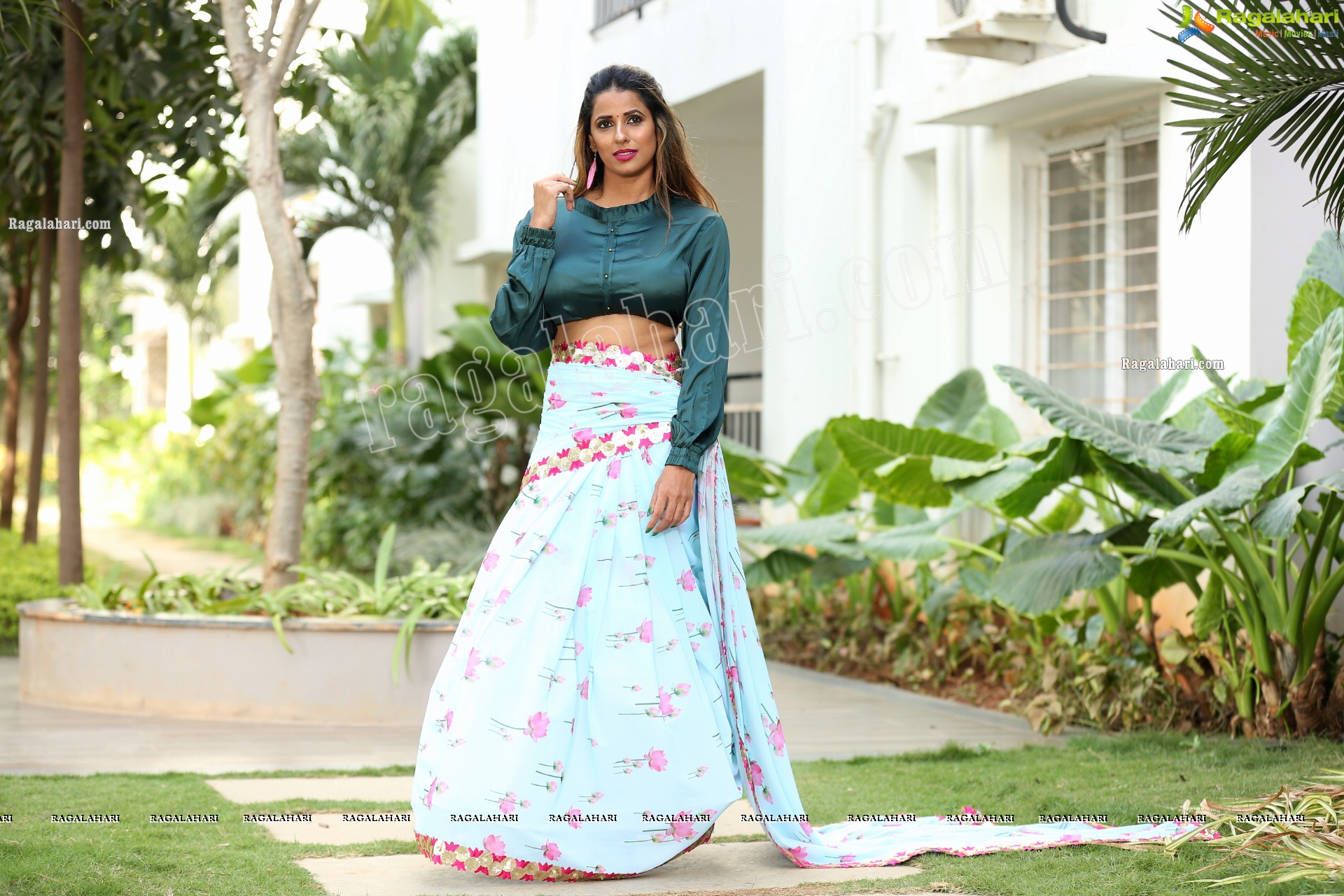 Shraavya Reddy in Mint Green Saree With Teal Blue Blouse, Exclusive Photo Shoot