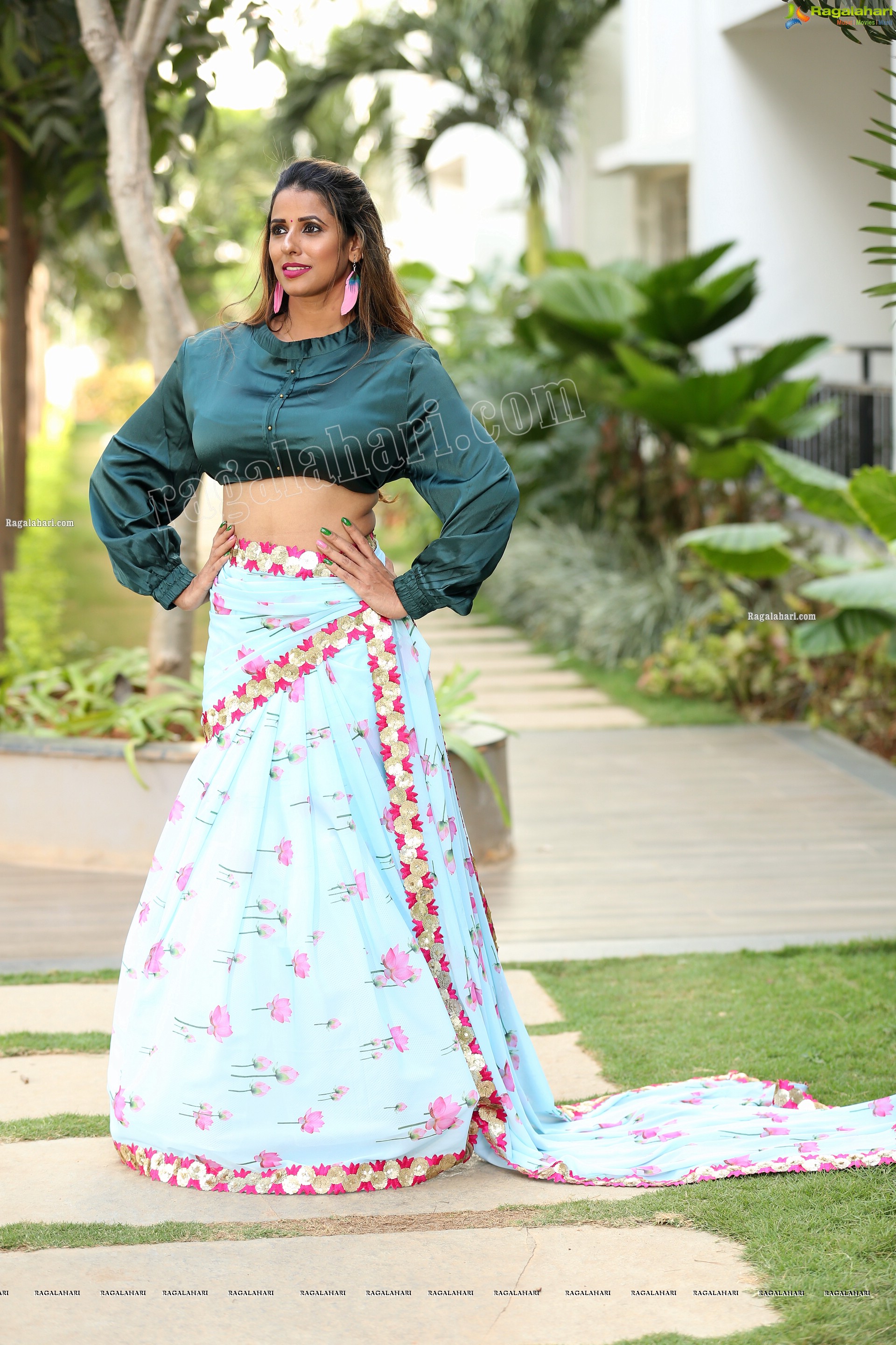 Shraavya Reddy in Mint Green Saree With Teal Blue Blouse, Exclusive Photo Shoot