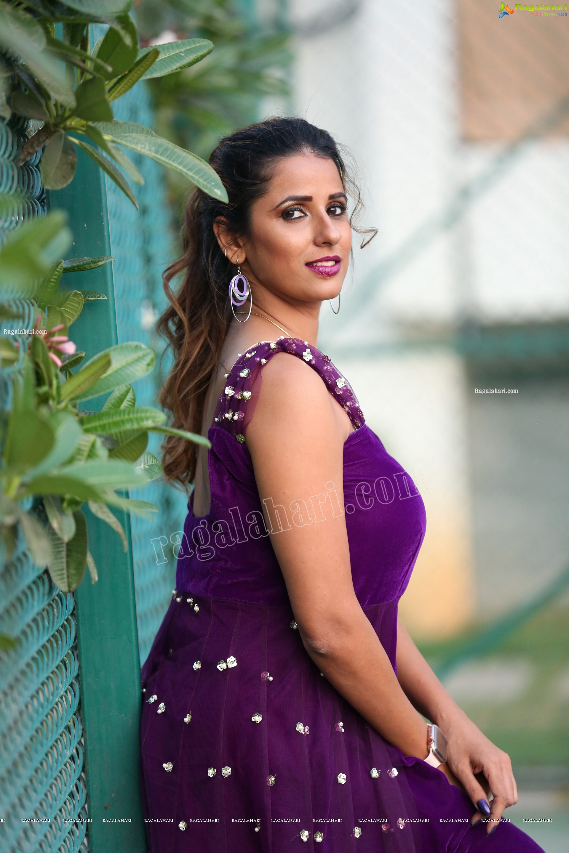 Shraavya Reddy in Purple Velvet Mini Dress, Exclusive Photo Shoot