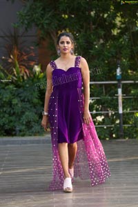 Shraavya Reddy in Purple Velvet Mini Dress