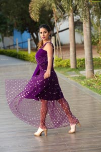 Shraavya Reddy in Purple Velvet Mini Dress