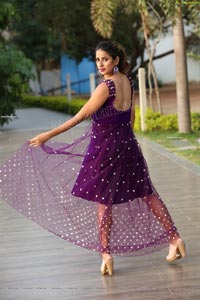 Shraavya Reddy in Purple Velvet Mini Dress