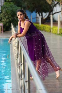 Shraavya Reddy in Purple Velvet Mini Dress