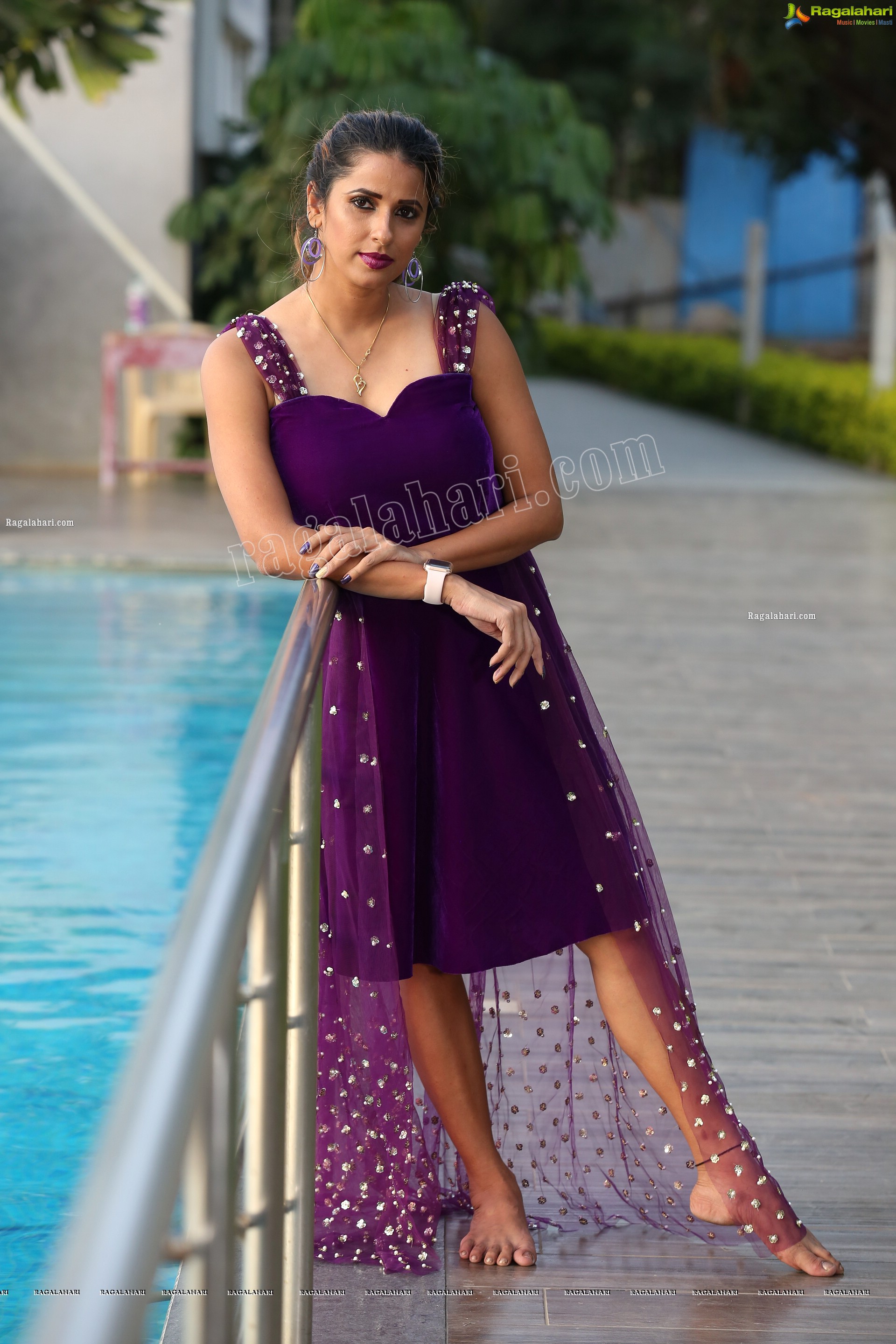 Shraavya Reddy in Purple Velvet Mini Dress, Exclusive Photo Shoot