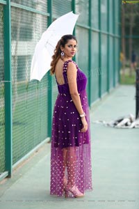 Shraavya Reddy in Purple Velvet Mini Dress