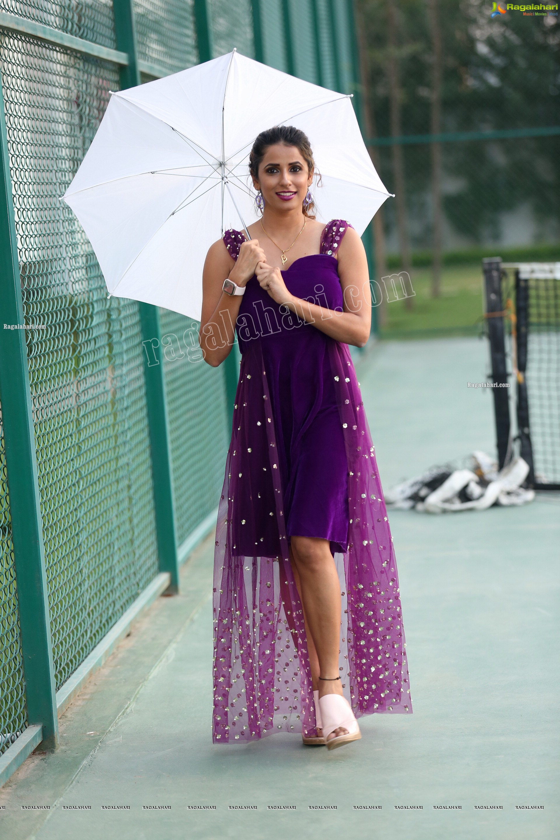 Shraavya Reddy in Purple Velvet Mini Dress, Exclusive Photo Shoot