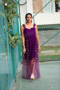 Shraavya Reddy in Purple Velvet Mini Dress