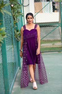 Shraavya Reddy in Purple Velvet Mini Dress