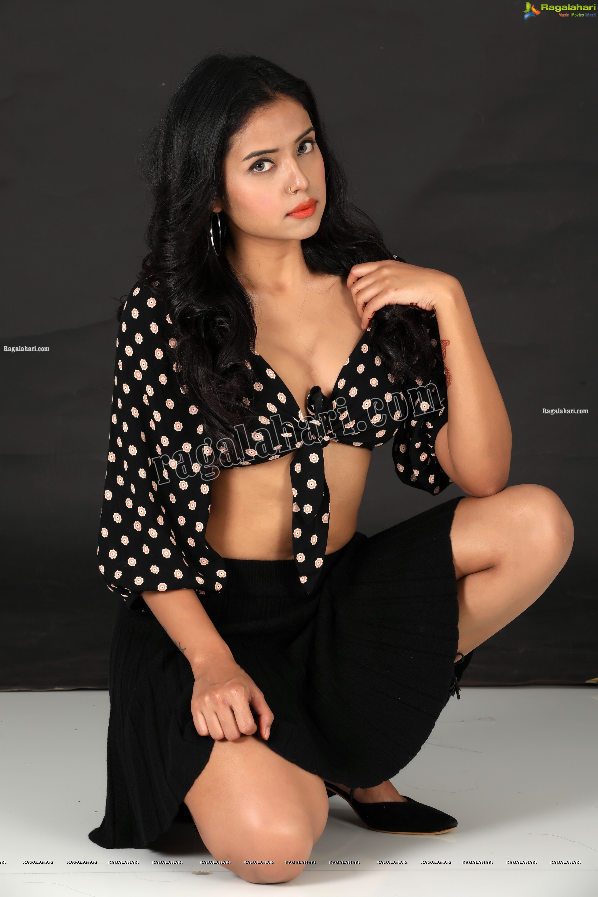 Swati Mandal in Black Front Tie Crop Top and Mini Skirt Exclusive Photo Shoot