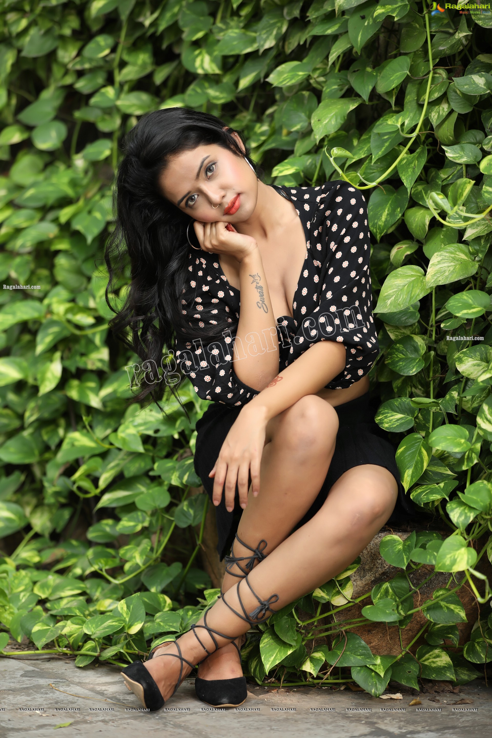 Swati Mandal in Black Front Tie Crop Top and Mini Skirt Exclusive Photo Shoot