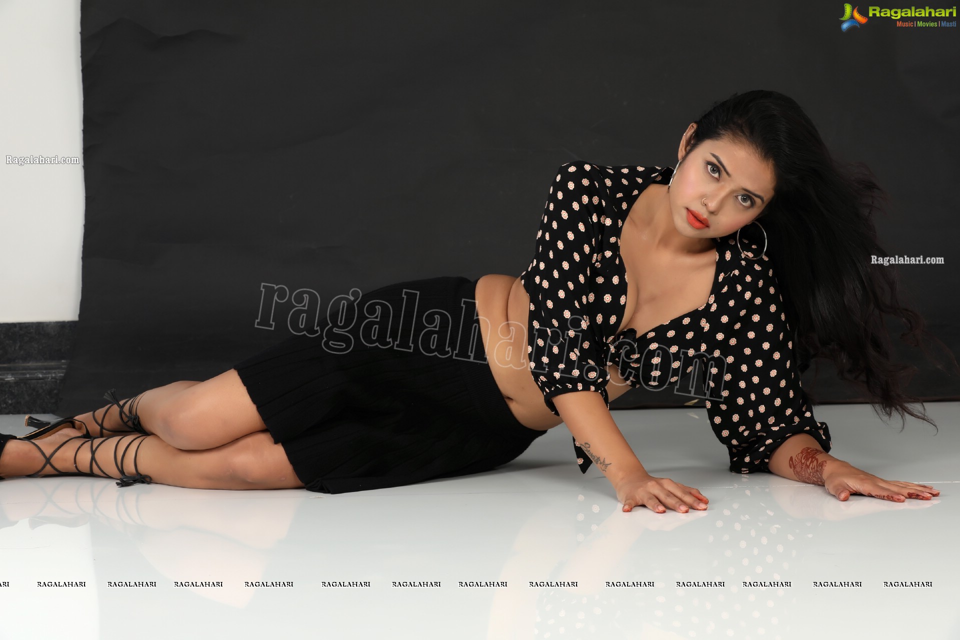 Swati Mandal in Black Front Tie Crop Top and Mini Skirt Exclusive Photo Shoot