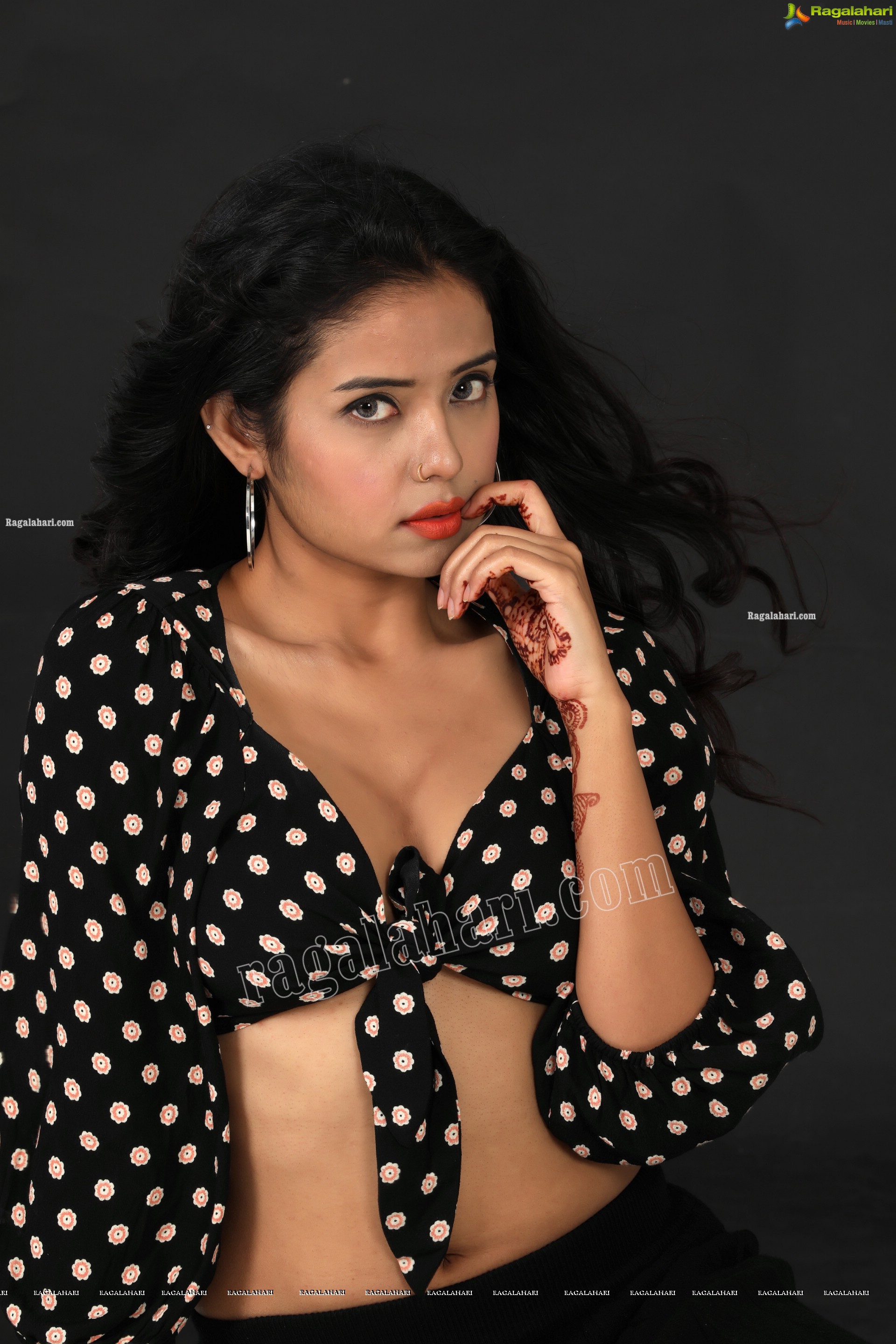 Swati Mandal in Black Front Tie Crop Top and Mini Skirt Exclusive Photo Shoot