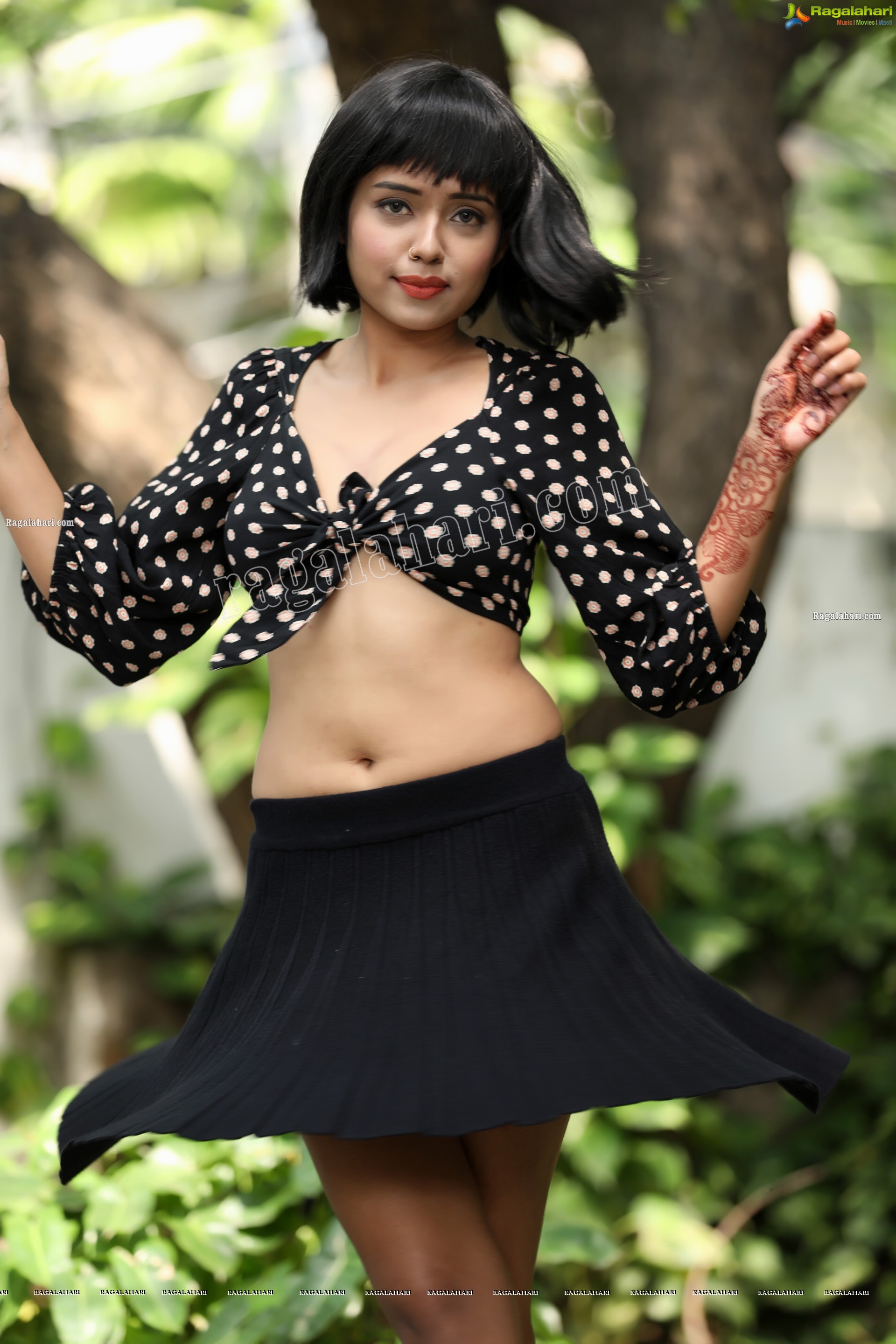 Swati Mandal in Black Front Tie Crop Top and Mini Skirt Exclusive Photo Shoot