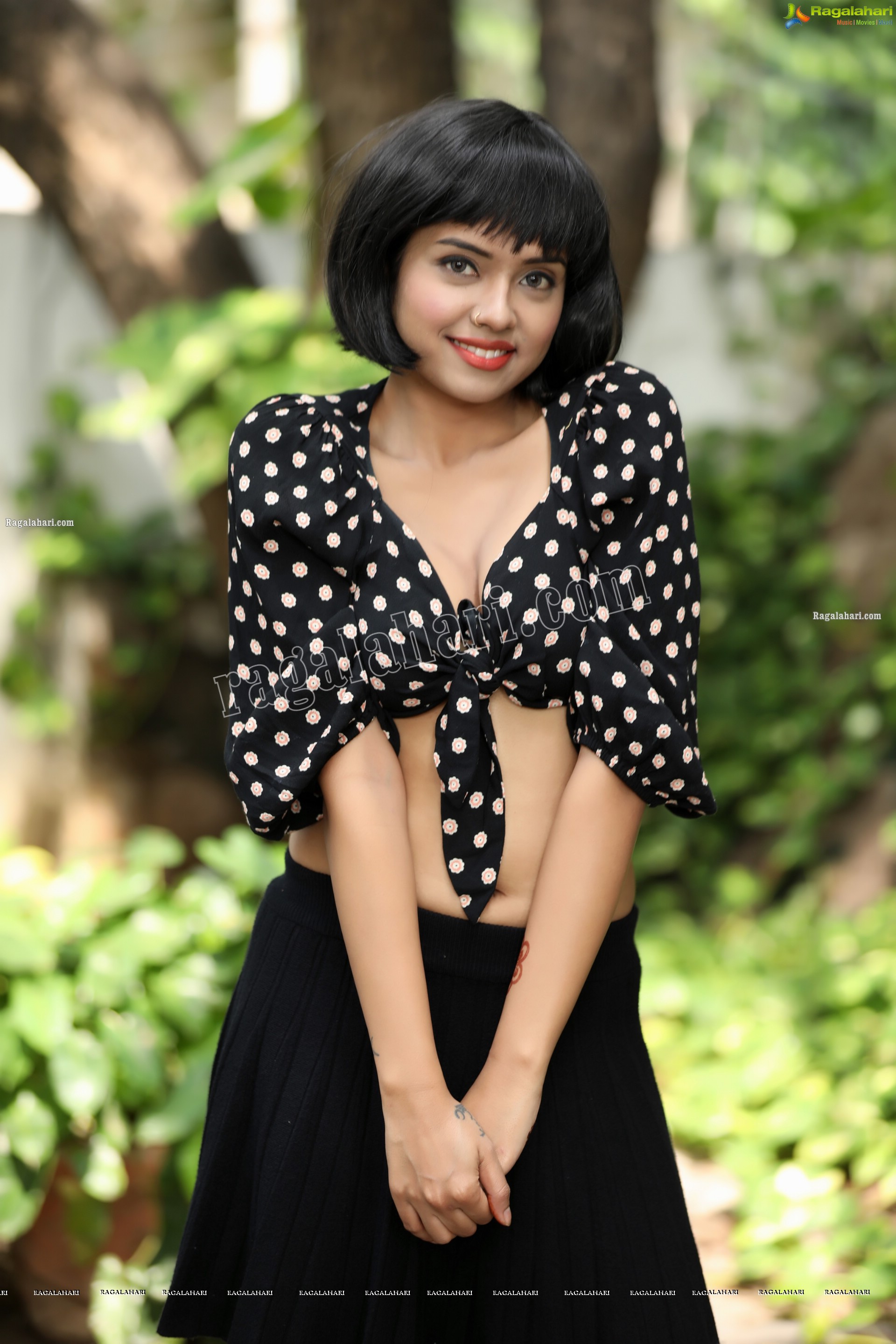 Swati Mandal in Black Front Tie Crop Top and Mini Skirt Exclusive Photo Shoot