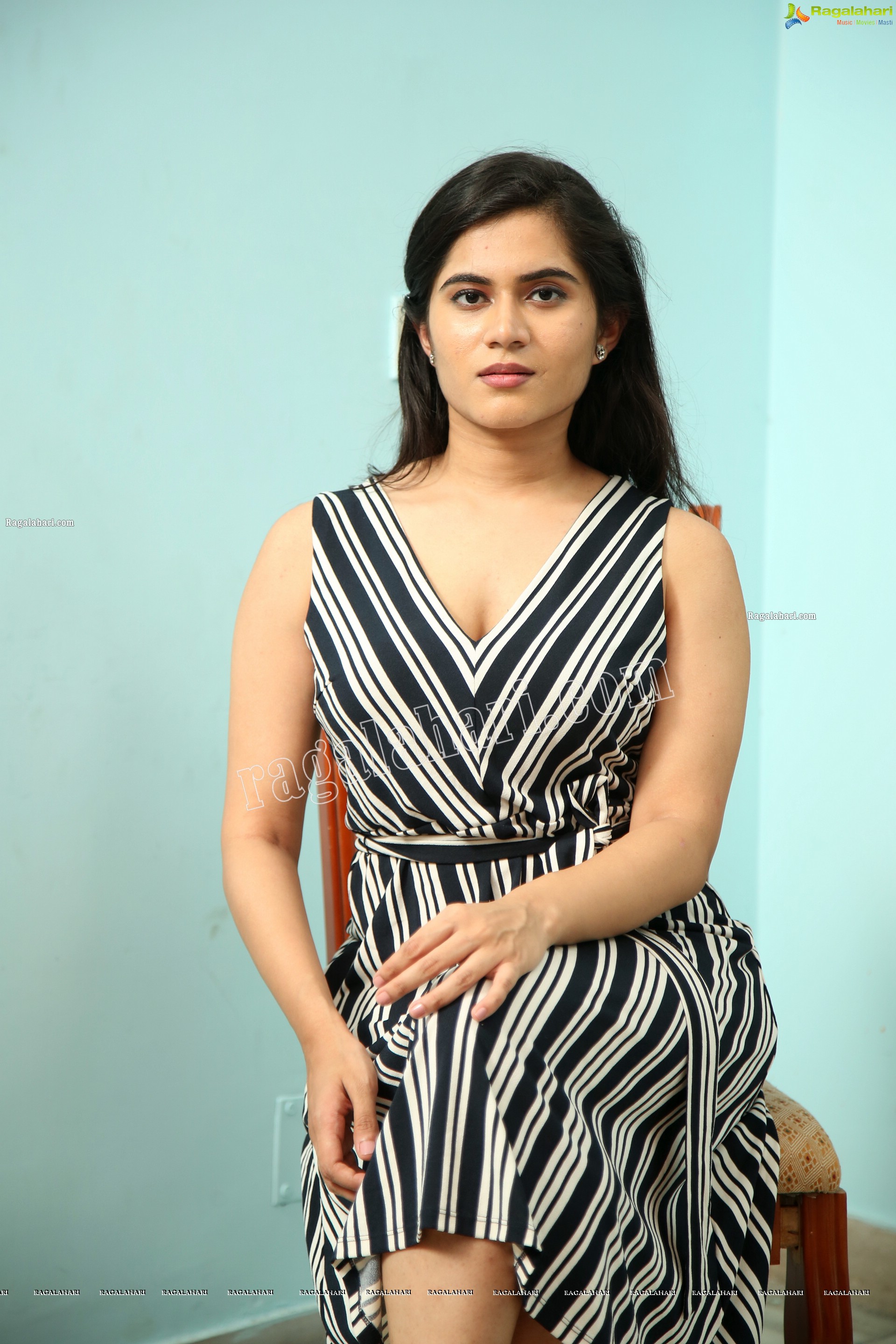 Tara Chowdary in Black and White Striped Dress, Exclusive Photo Shoot