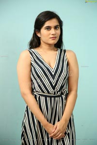 Tara Chowdary in Black and White Striped Dress