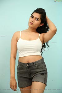 Tara Chowdary in White Crop Top and Shorts Exclusive