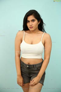 Tara Chowdary in White Crop Top and Shorts Exclusive