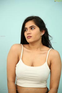 Tara Chowdary in White Crop Top and Shorts Exclusive