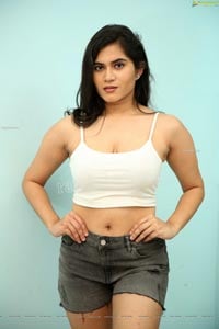 Tara Chowdary in White Crop Top and Shorts Exclusive