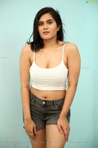 Tara Chowdary in White Crop Top and Shorts Exclusive