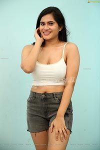 Tara Chowdary in White Crop Top and Shorts Exclusive