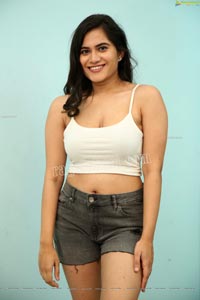 Tara Chowdary in White Crop Top and Shorts Exclusive