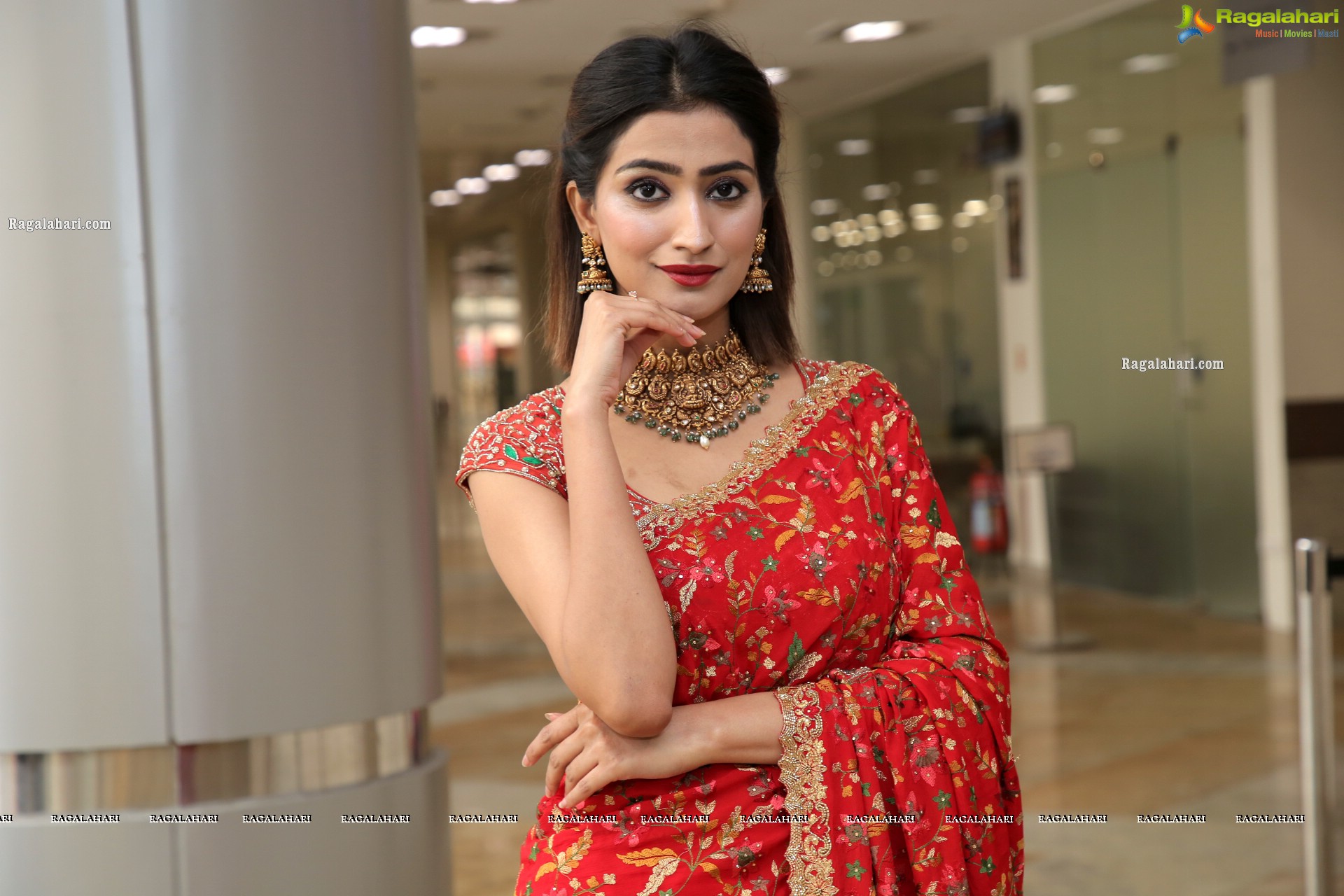 Fasiha Waseem Stills in Red Designer Saree, HD Photo Gallery