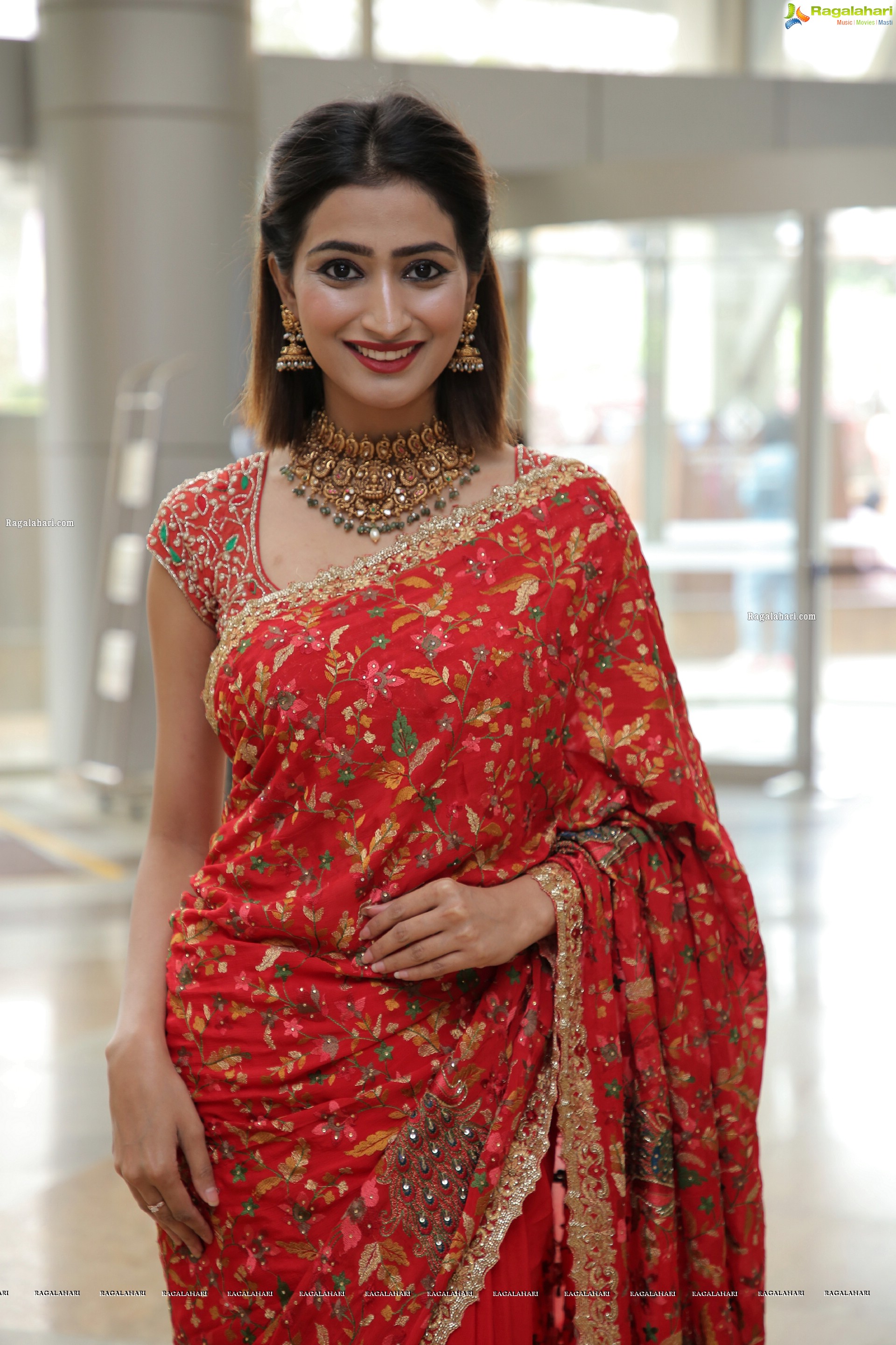 Fasiha Waseem Stills in Red Designer Saree, HD Photo Gallery