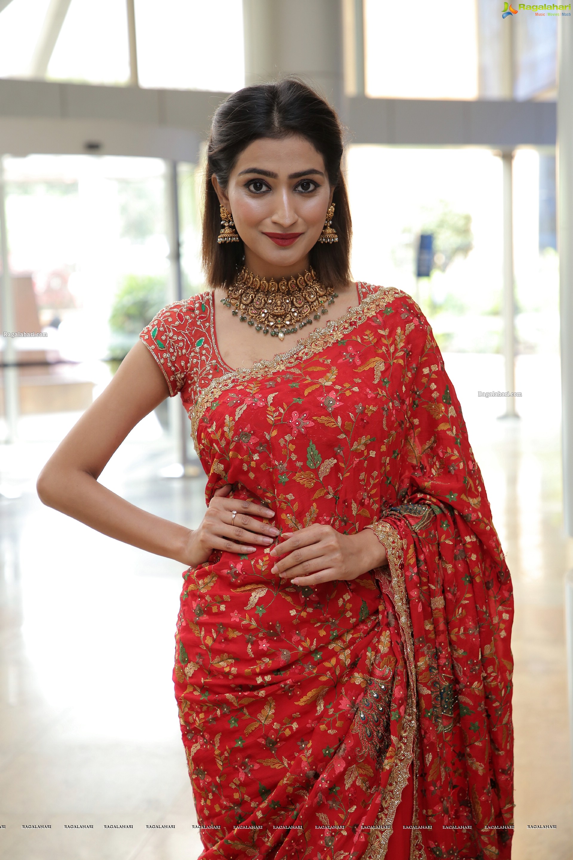 Fasiha Waseem Stills in Red Designer Saree, HD Photo Gallery