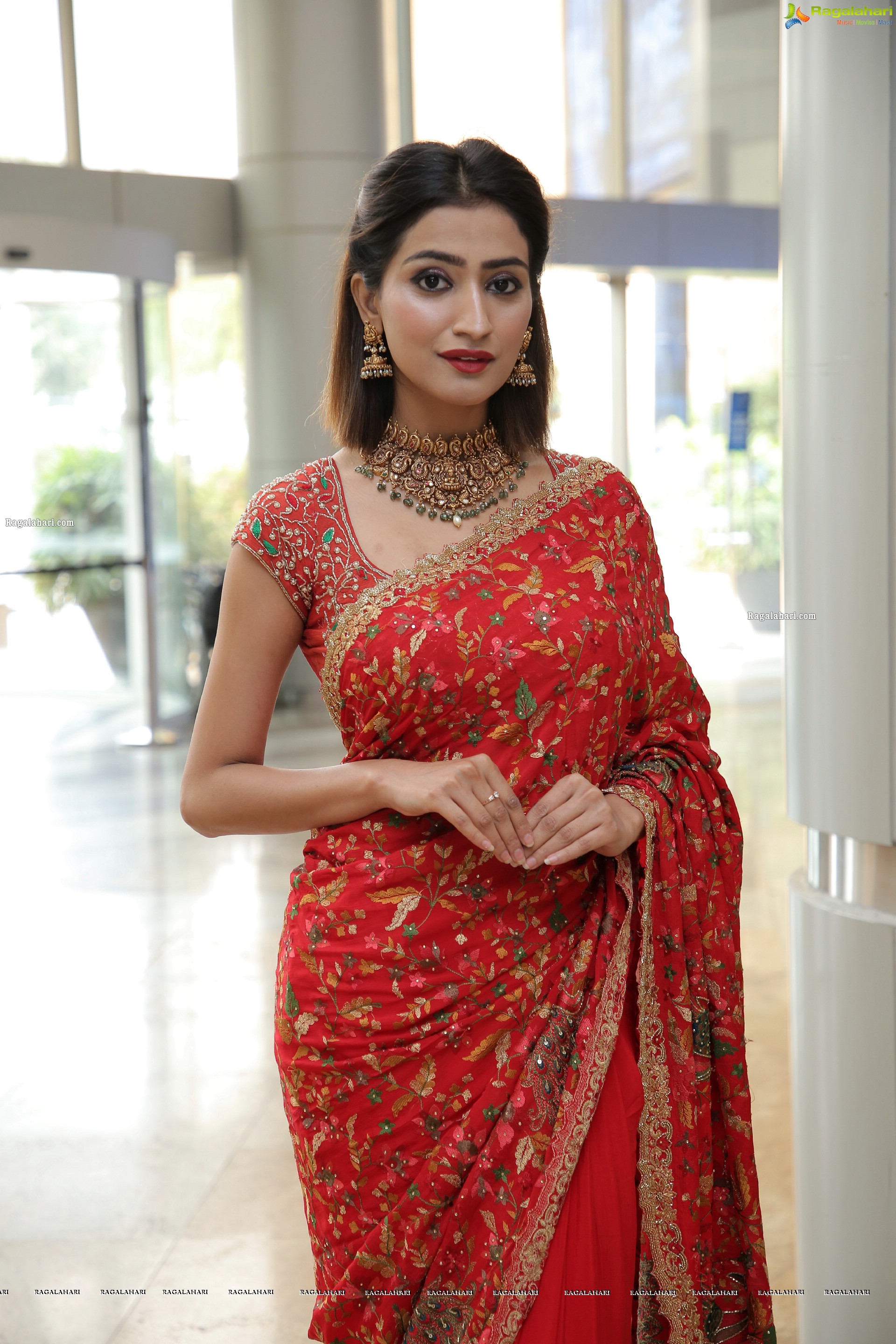 Fasiha Waseem Stills in Red Designer Saree, HD Photo Gallery