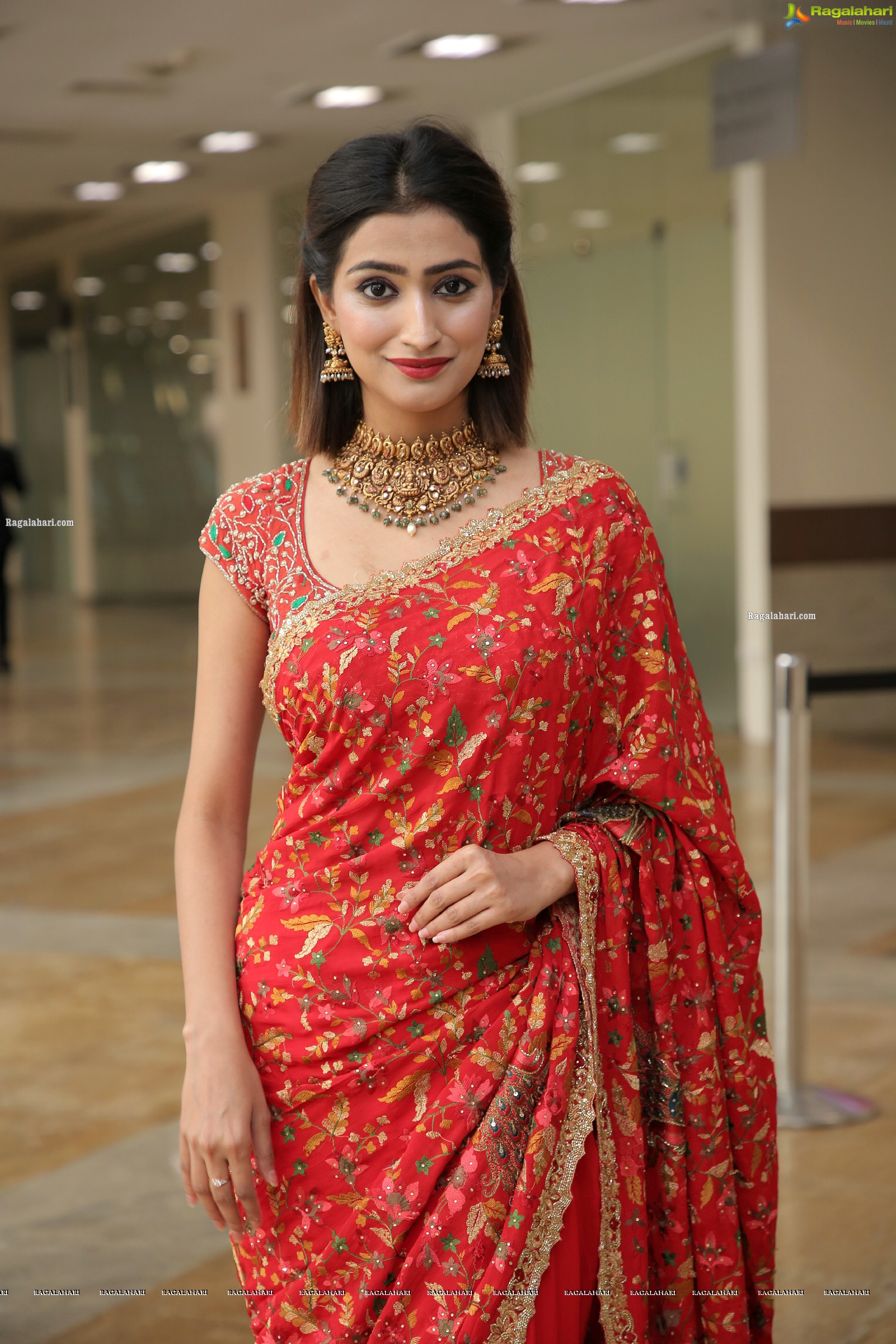 Fasiha Waseem Stills in Red Designer Saree, HD Photo Gallery