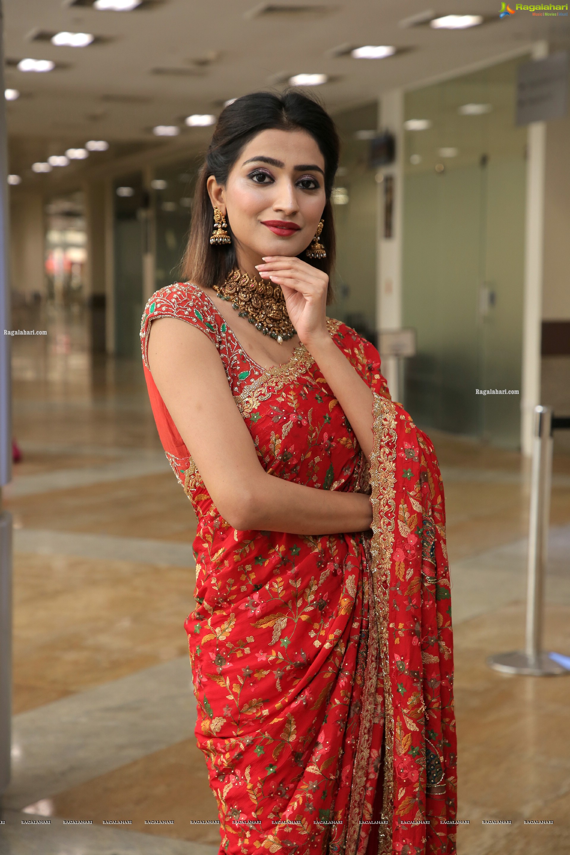 Fasiha Waseem Stills in Red Designer Saree, HD Photo Gallery