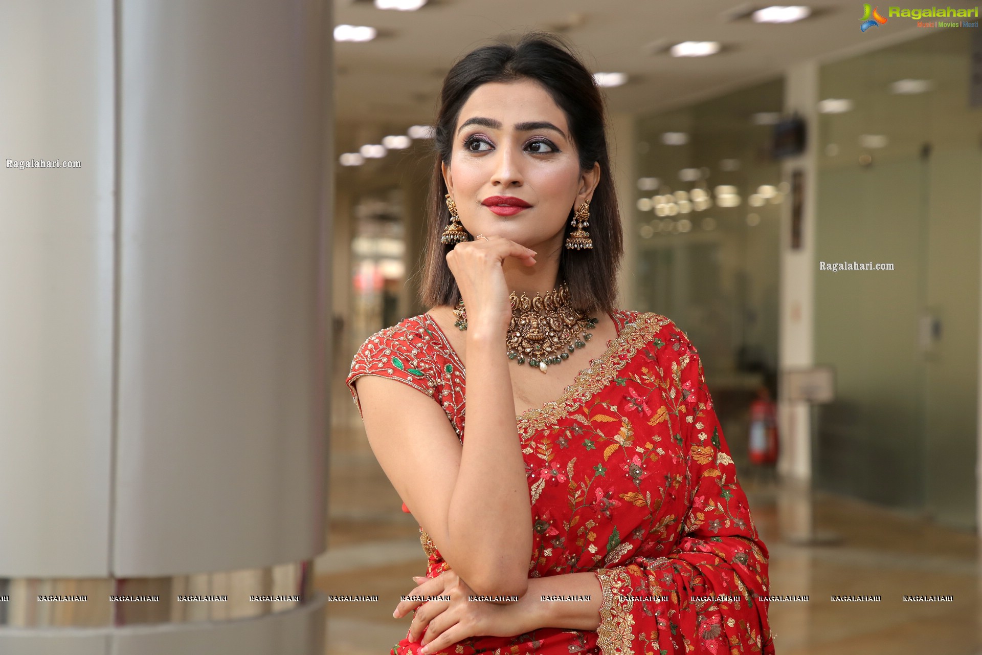 Fasiha Waseem Stills in Red Designer Saree, HD Photo Gallery