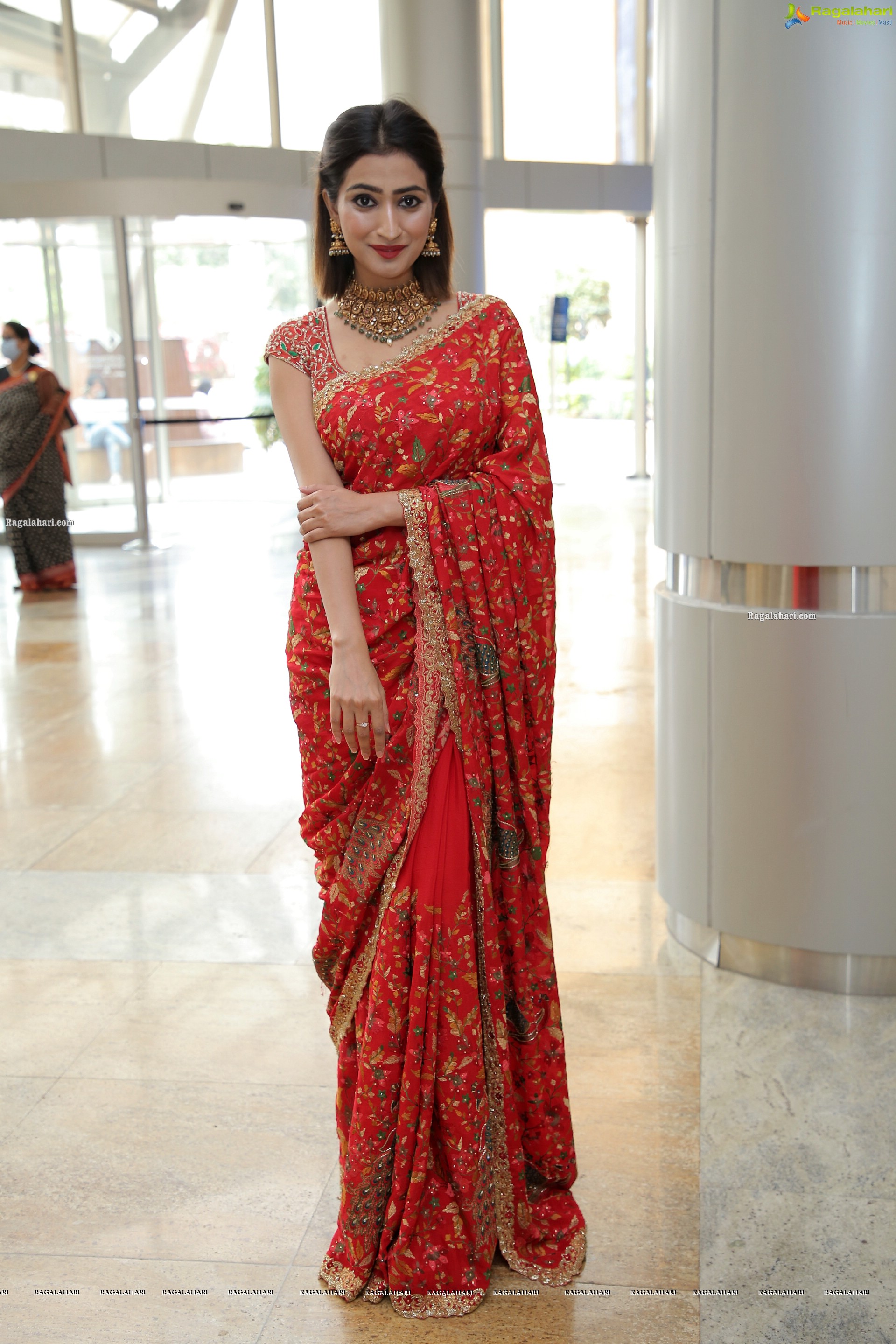 Fasiha Waseem Stills in Red Designer Saree, HD Photo Gallery