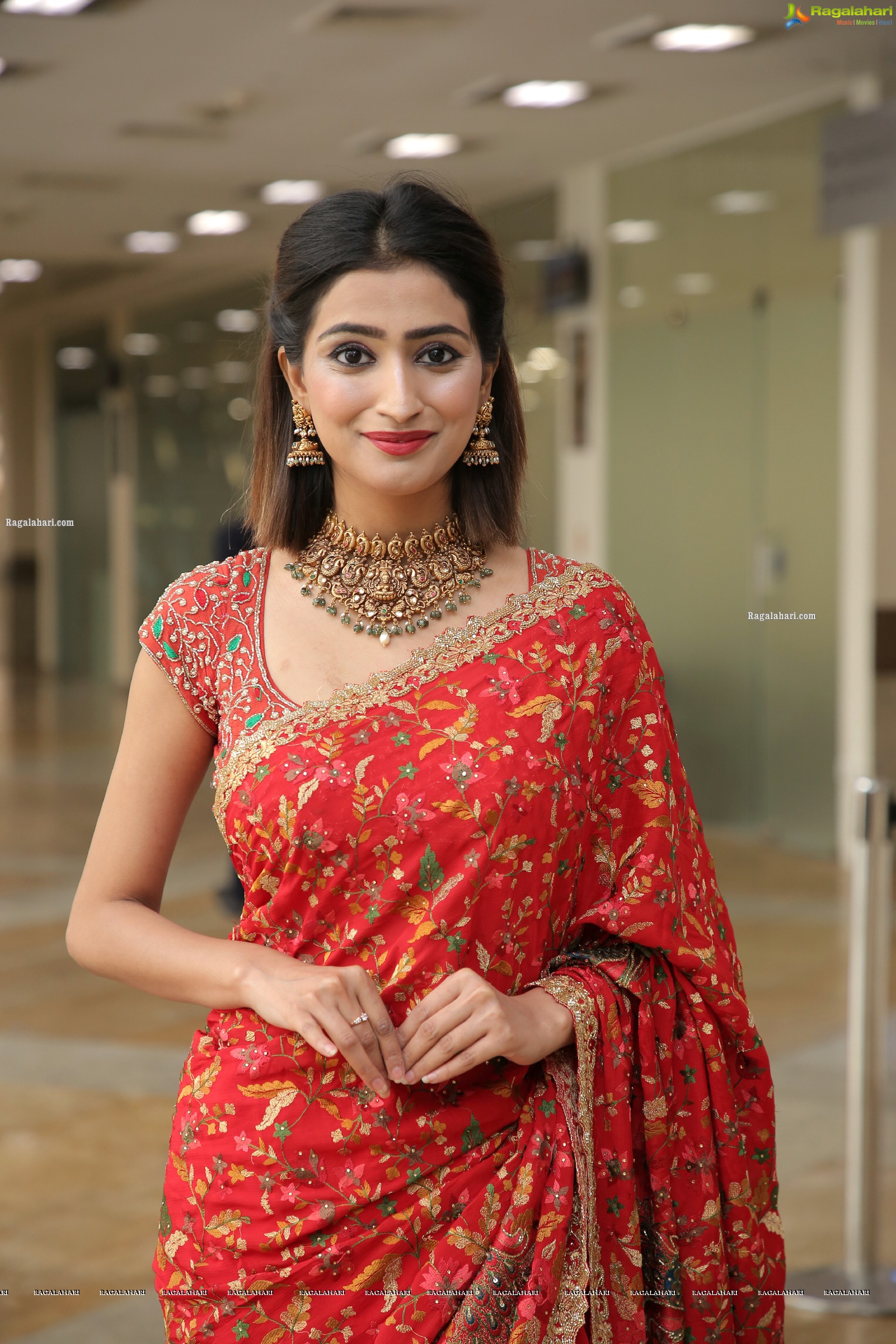 Fasiha Waseem Stills in Red Designer Saree, HD Photo Gallery