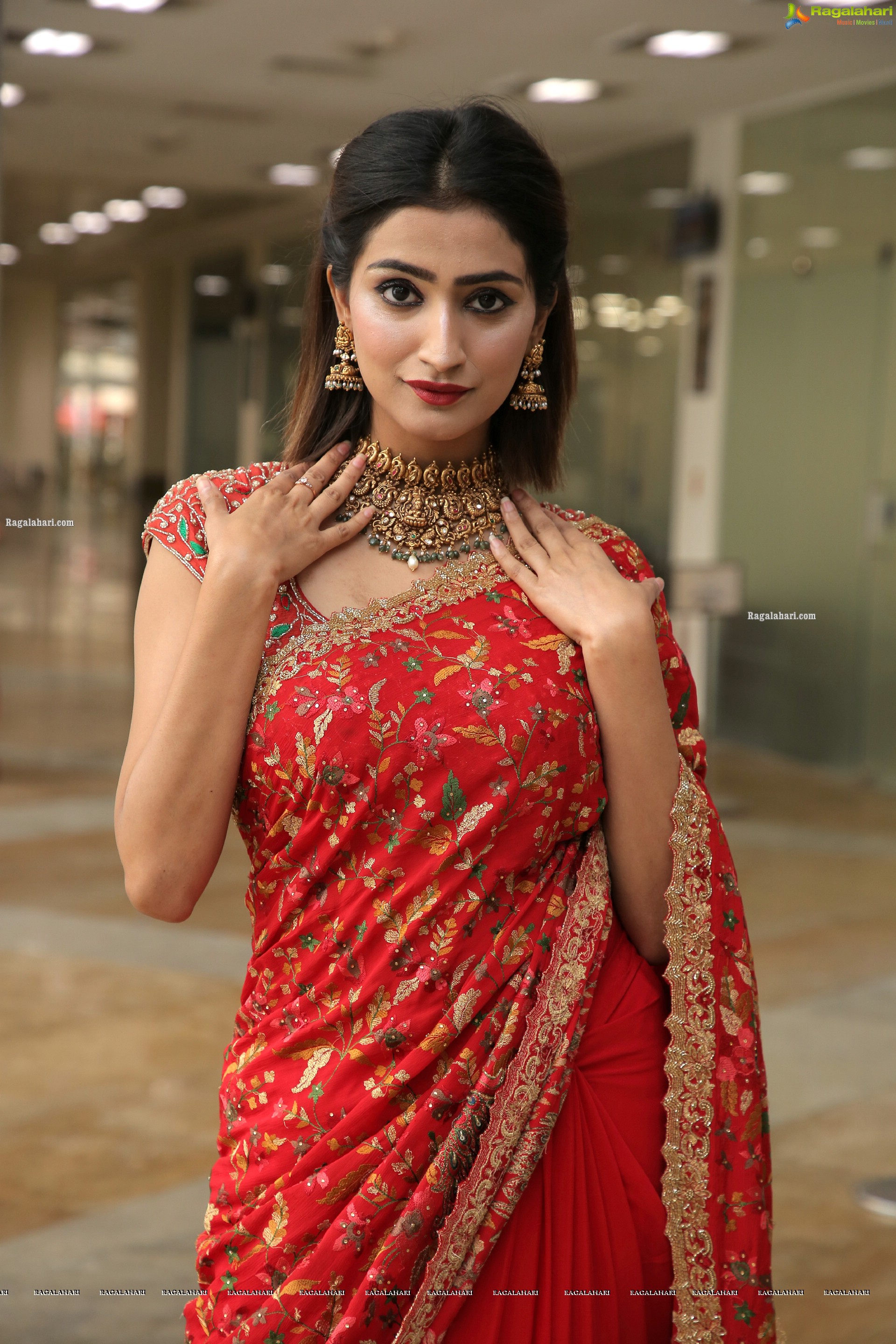 Fasiha Waseem Stills in Red Designer Saree, HD Photo Gallery