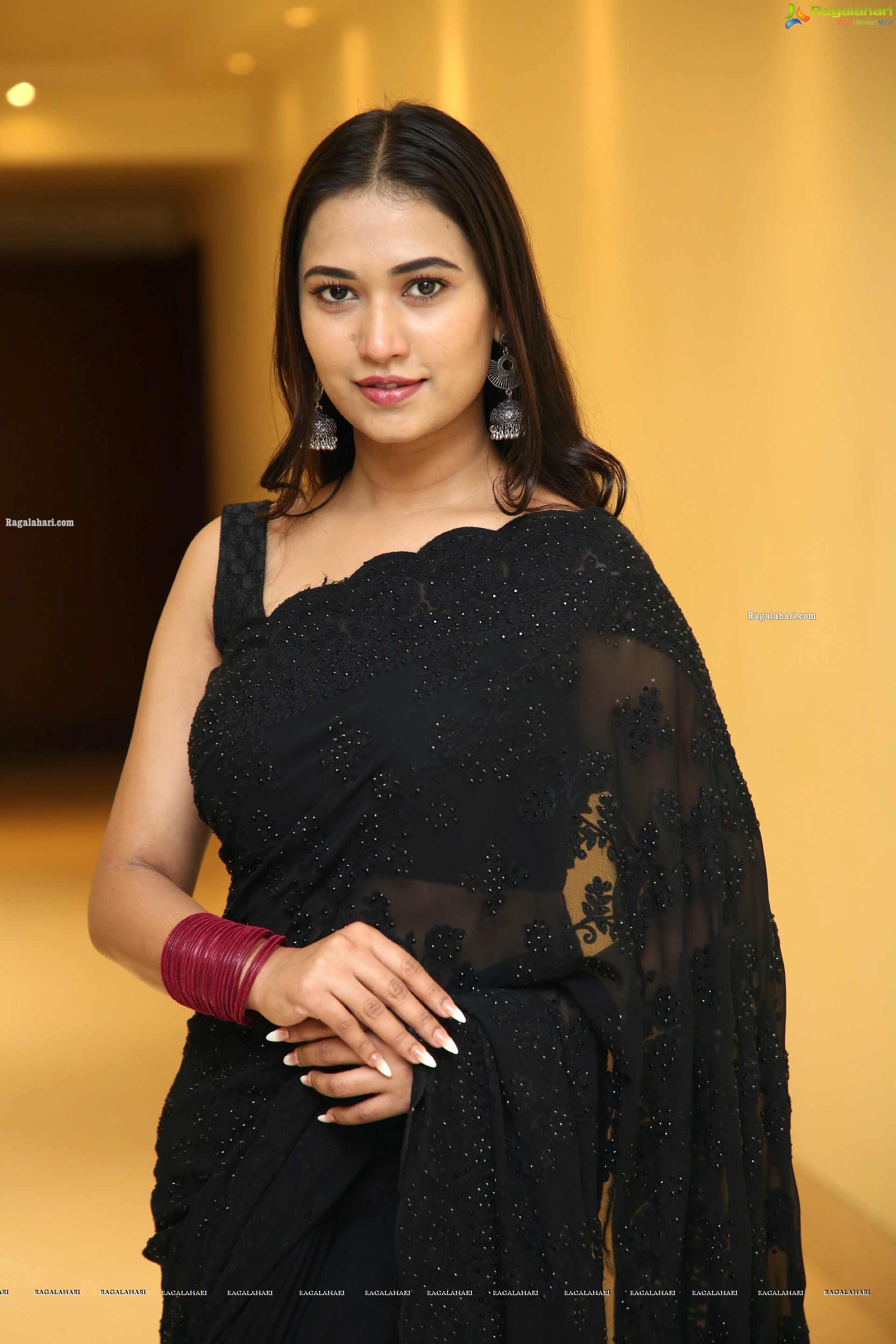 Honey Reddy Beautiful Stills in Black Saree, HD Photo Gallery